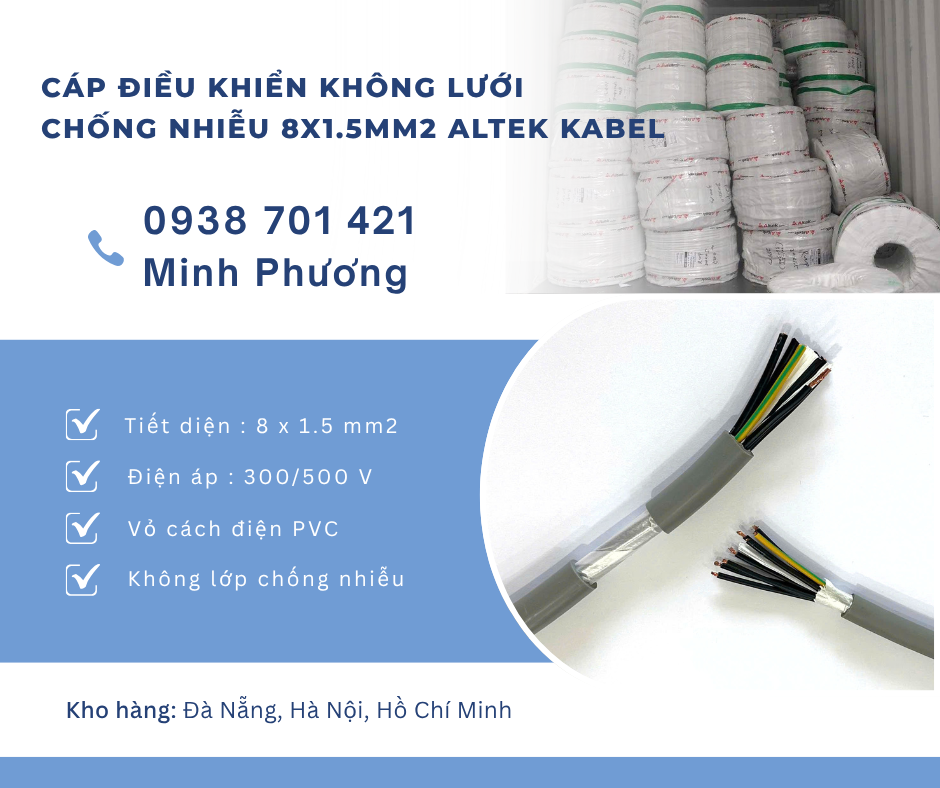 Cáp điều khiển không lưới chống nhiễu 8x1.5mm² Altek Kabel và Ứng dụng thực tế